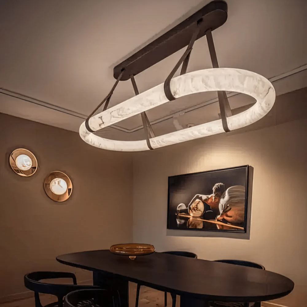 Jade Pendant Light Vintage Alabaster Leather
