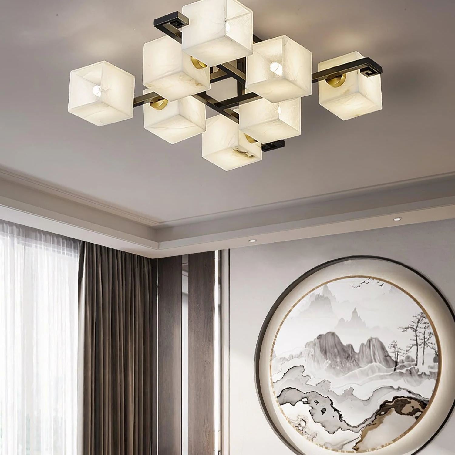 Jade Alabaster Cube Ceiling Light