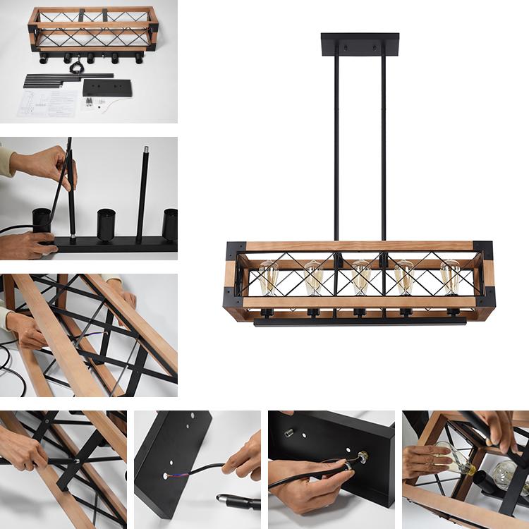 5-Light Wooden Rectangular Chandelier