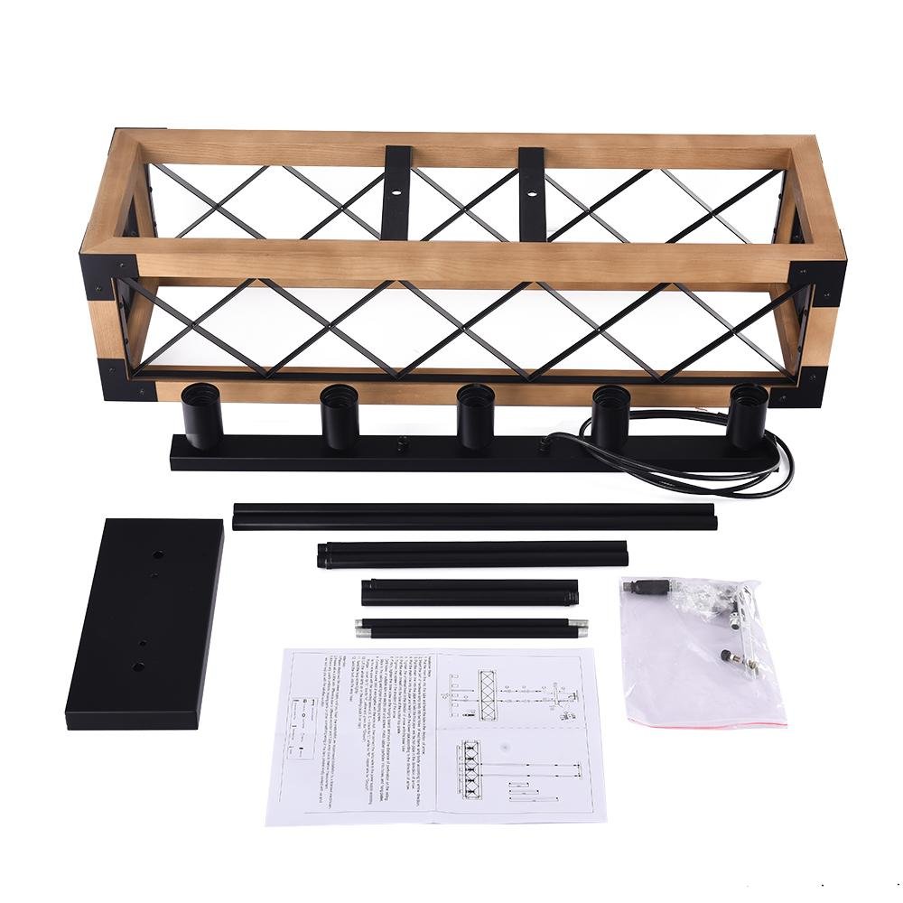 5-Light Wooden Rectangular Chandelier