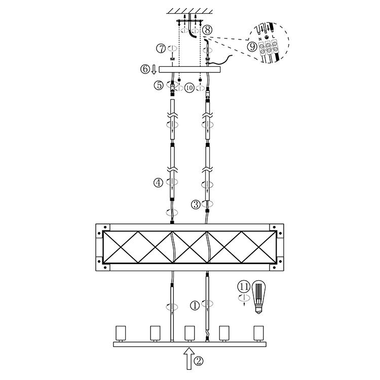 5-Light Wooden Rectangular Chandelier