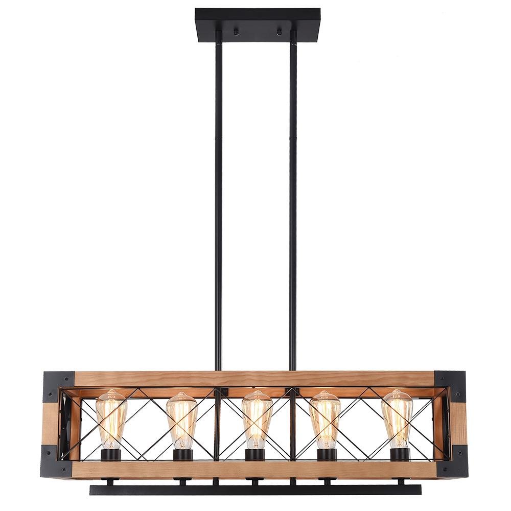 5-Light Wooden Rectangular Chandelier