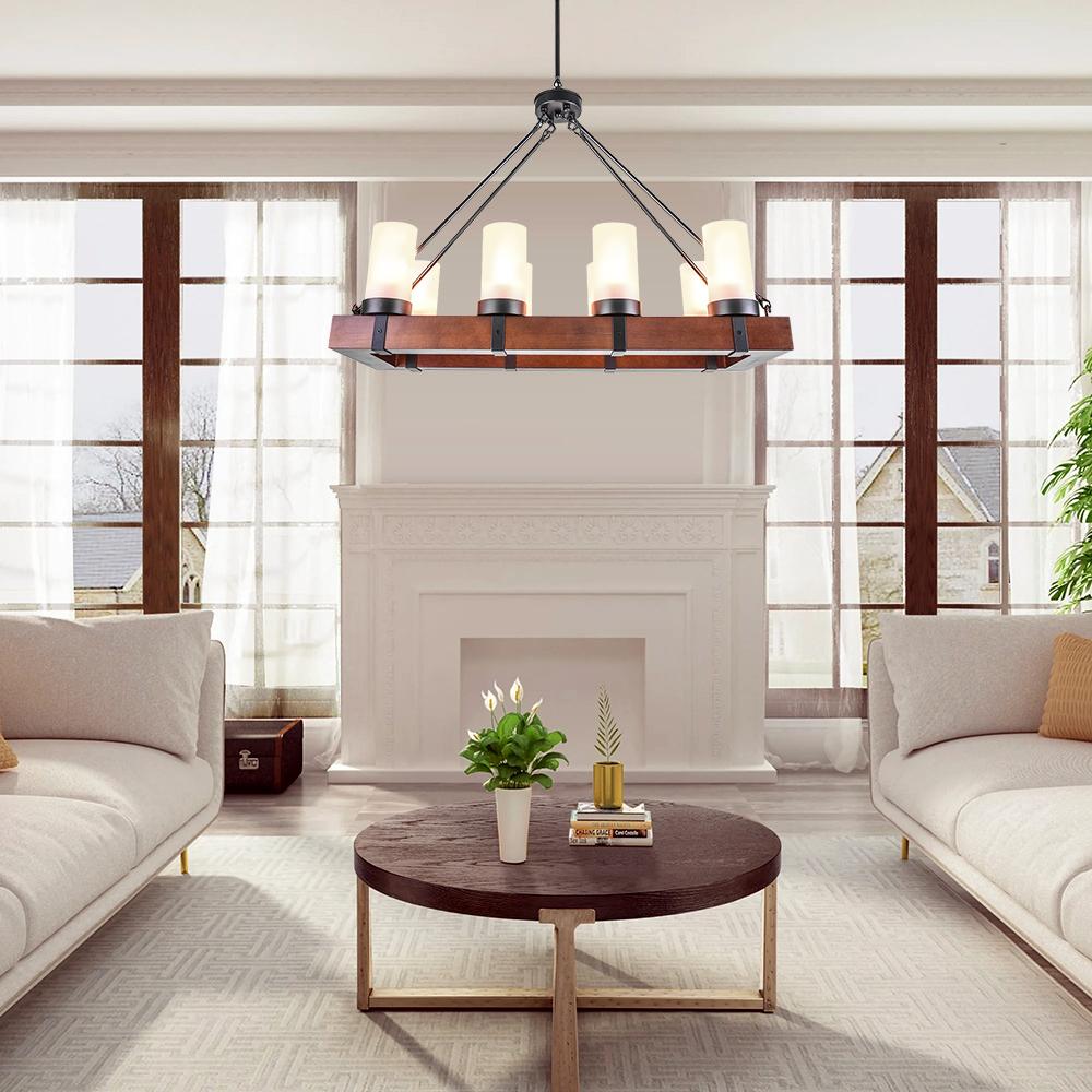 8-Light Black Wood Farmhouse Chandelier