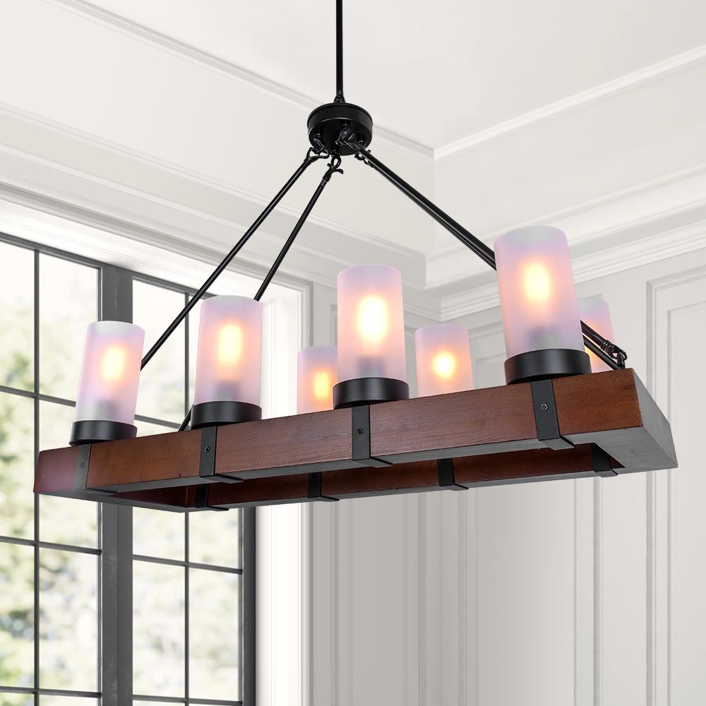 8-Light Black Wood Farmhouse Chandelier