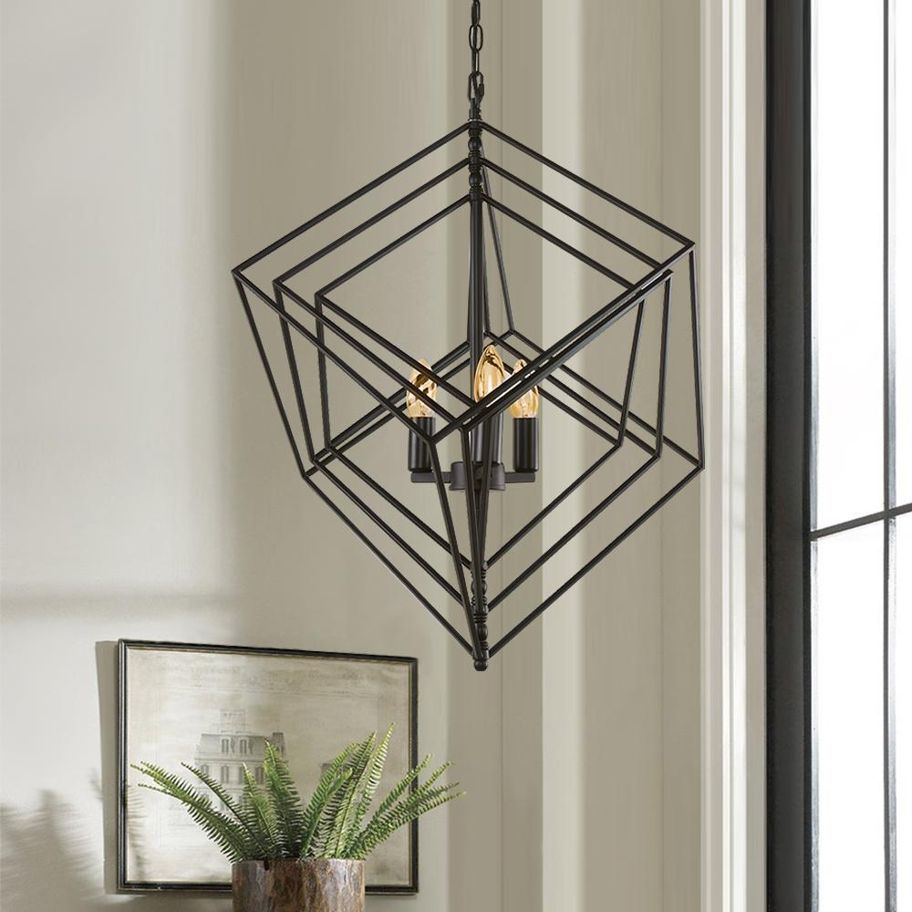 3-Light Black Geometric Candle Chandelier