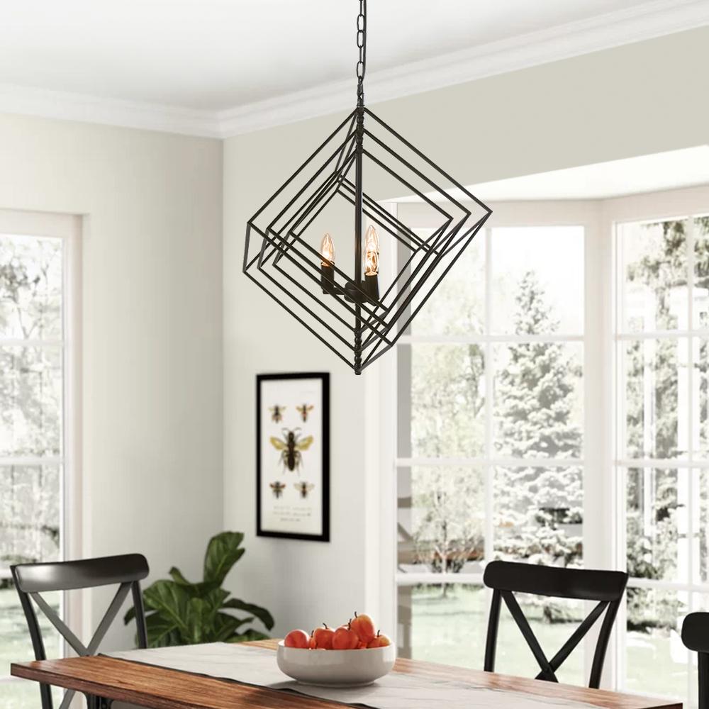 3-Light Black Geometric Candle Chandelier