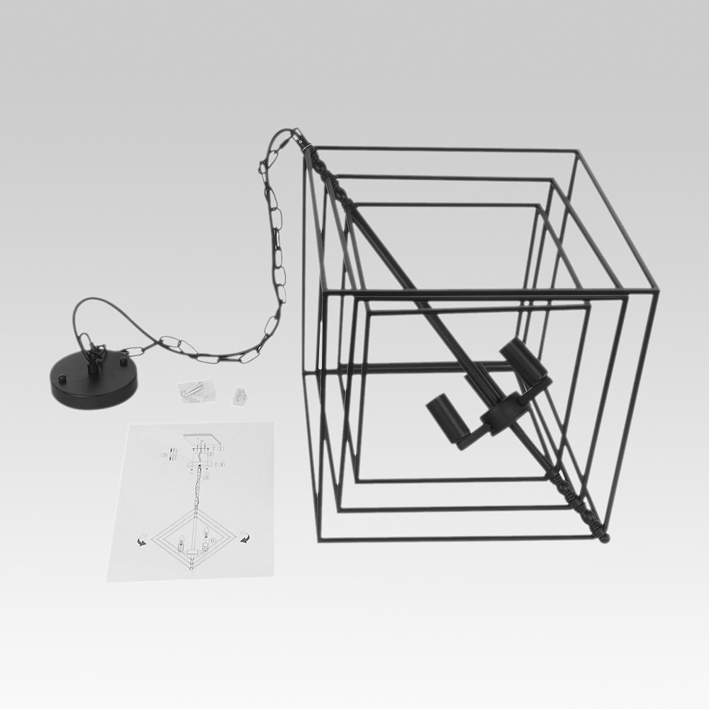 3-Light Black Geometric Candle Chandelier