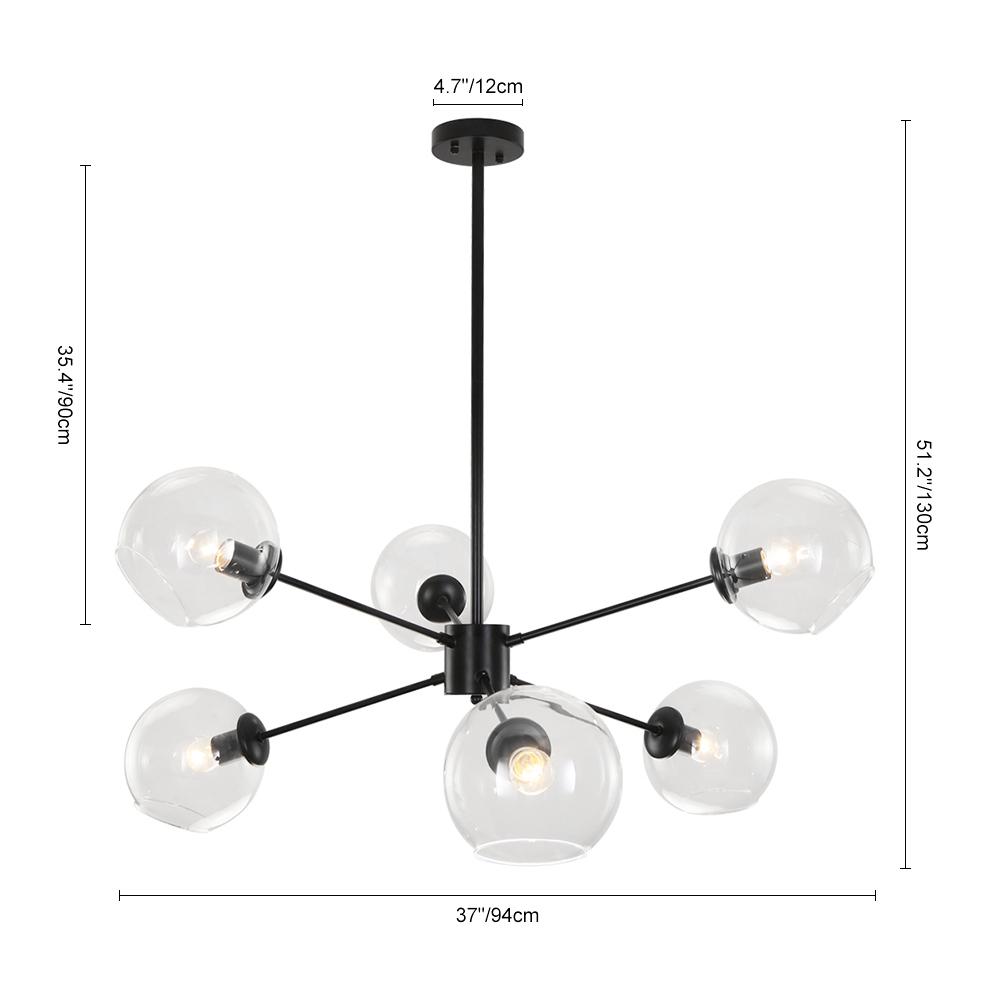 6-Light Black Glass Globe Sputnik Light