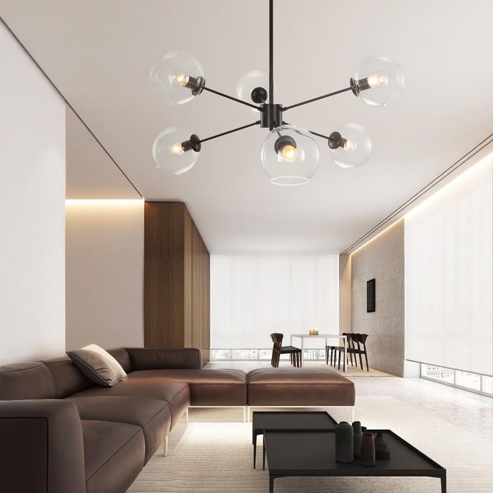 6-Light Black Glass Globe Sputnik Light