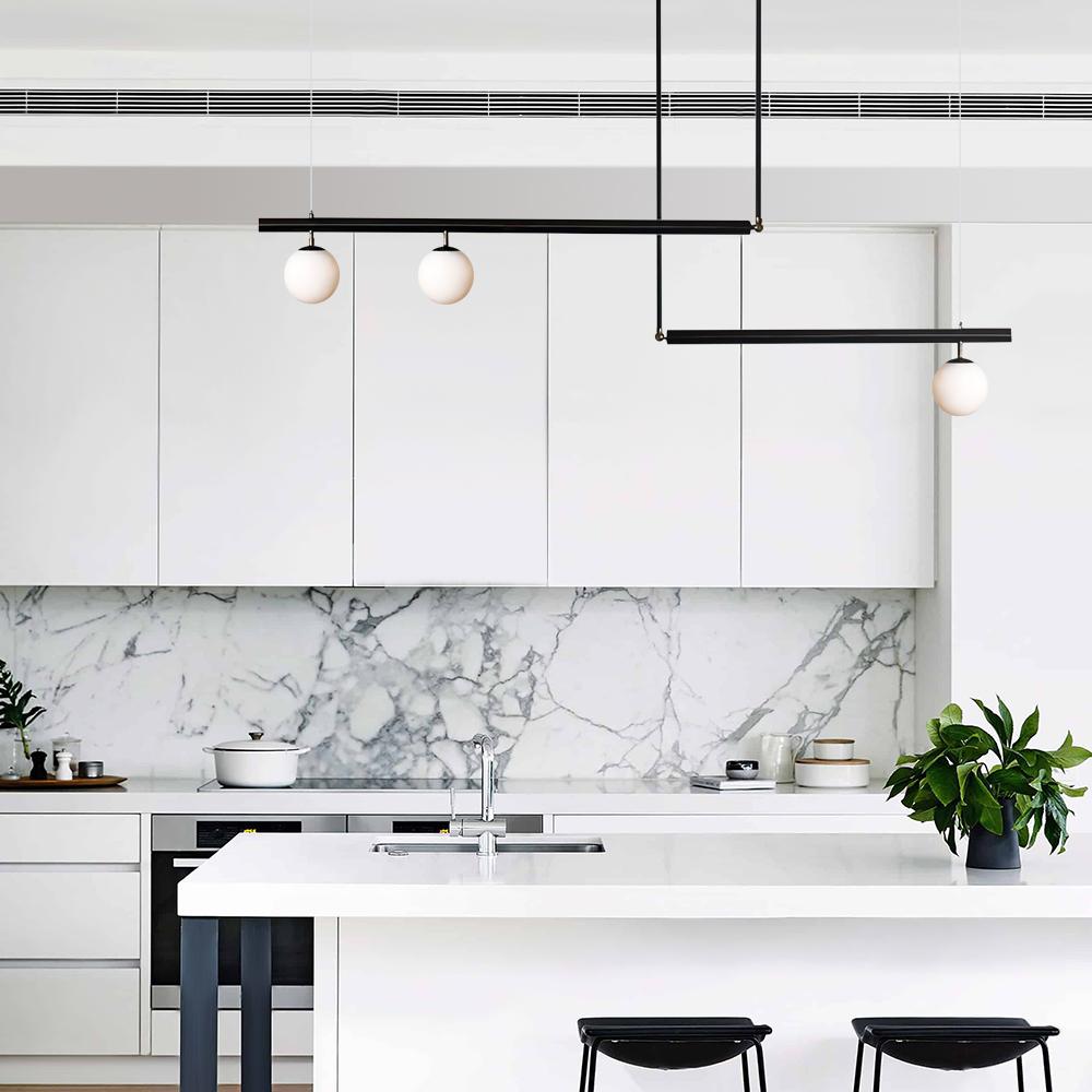 Mid-Century Modern Glass Globe Linear Chandelier