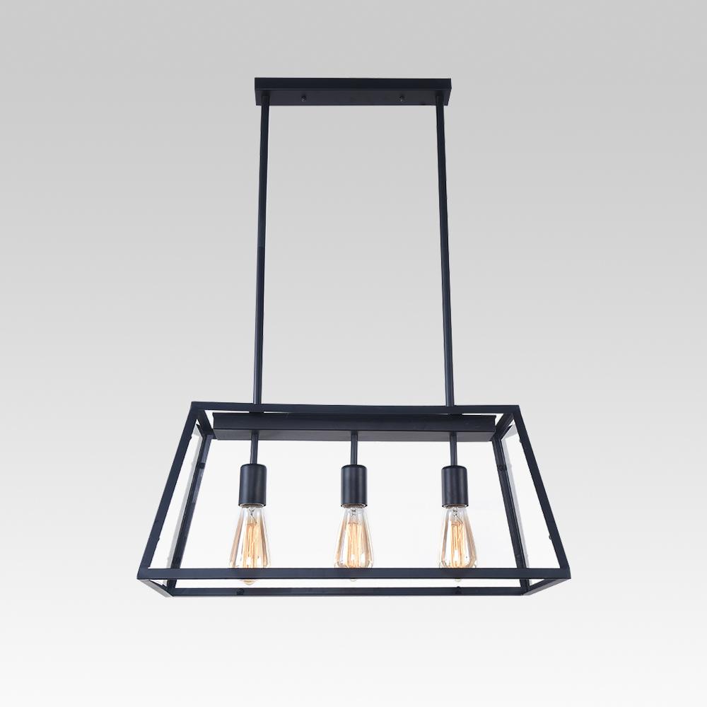 3-Light Black Rectangular Geometric Chandelier