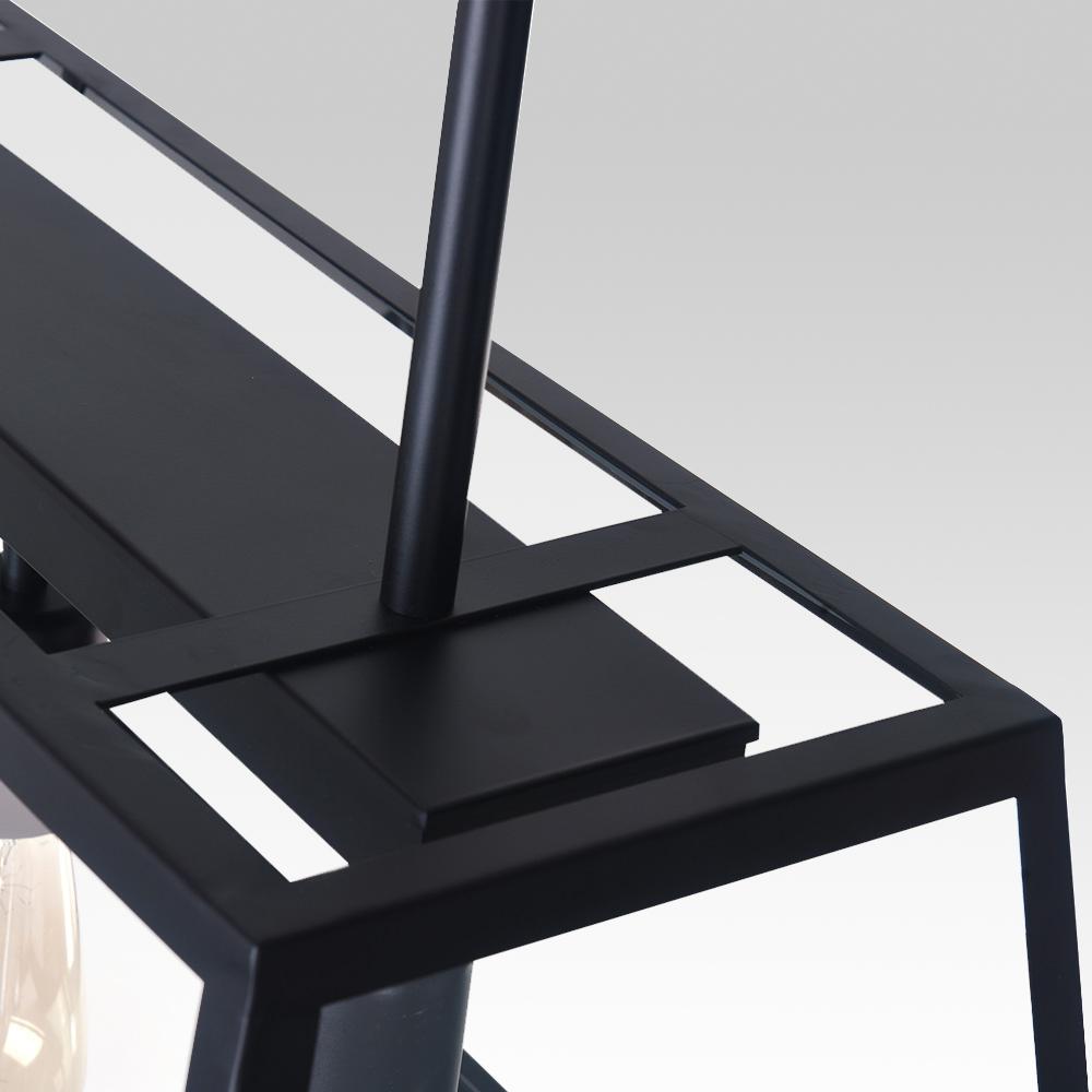 3-Light Black Rectangular Geometric Chandelier