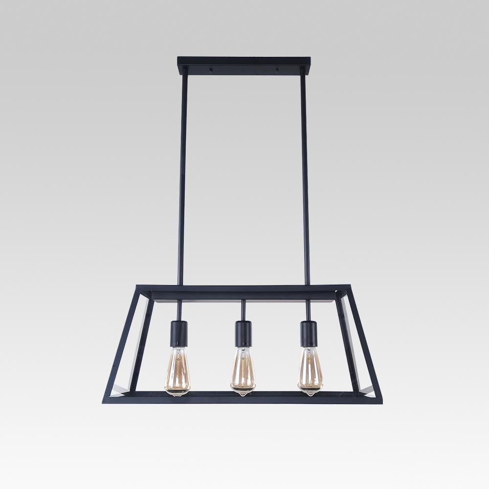 3-Light Black Rectangular Geometric Chandelier
