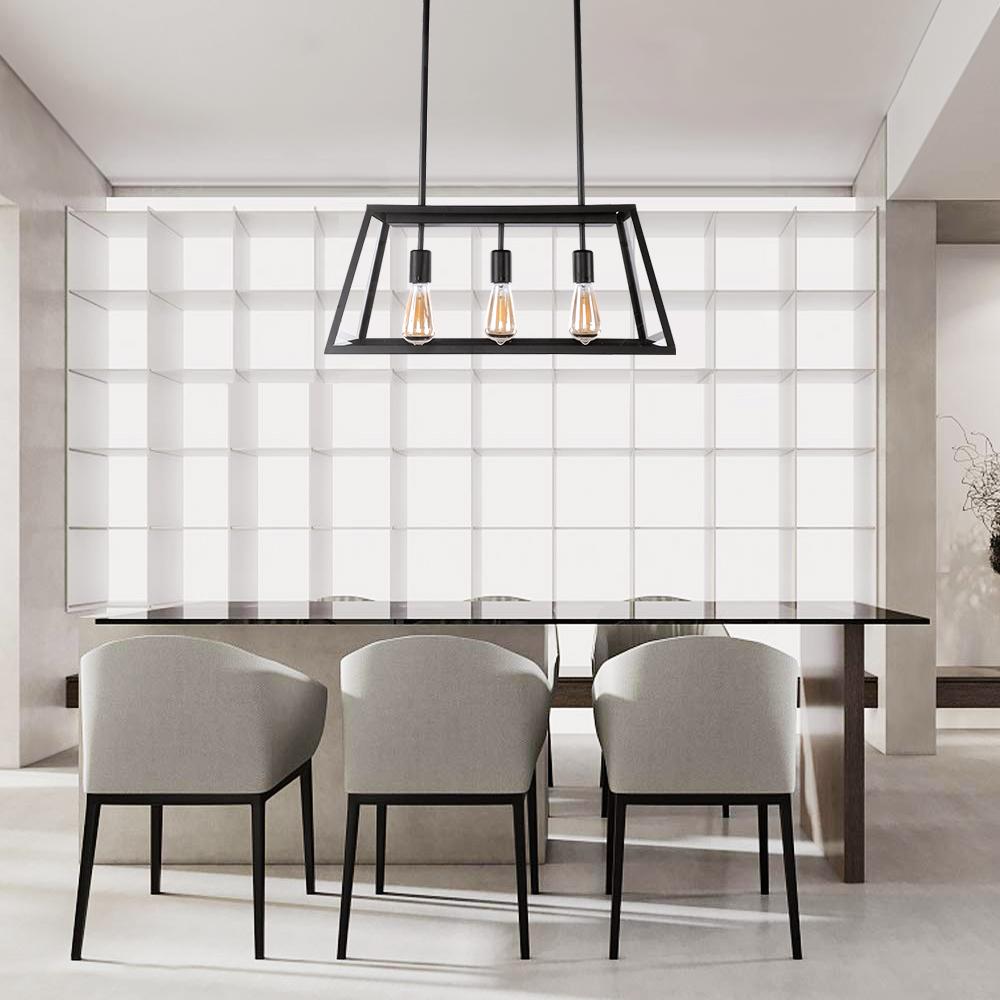 3-Light Black Rectangular Geometric Chandelier