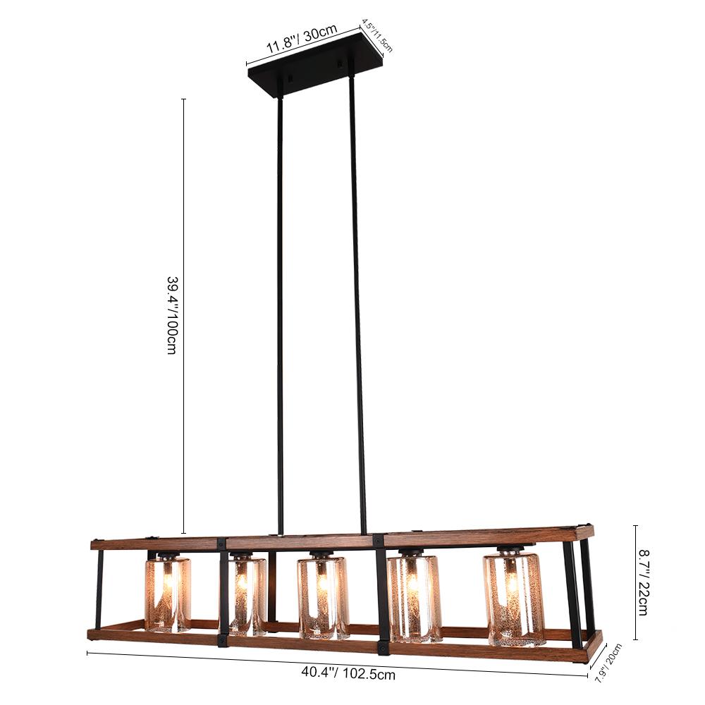 5-Light Black Rectangular Glass Chandelier