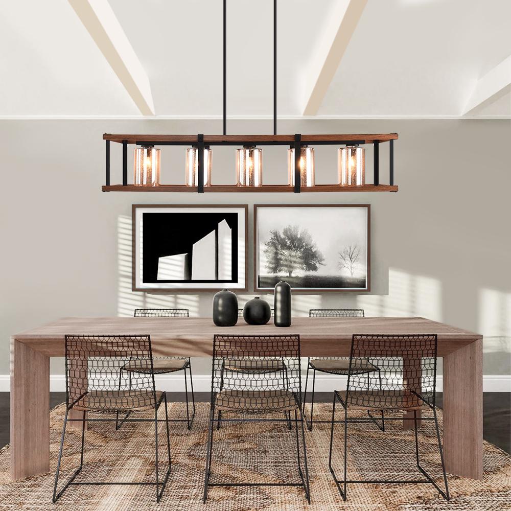 5-Light Black Rectangular Glass Chandelier