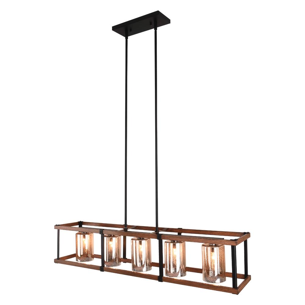 5-Light Black Rectangular Glass Chandelier