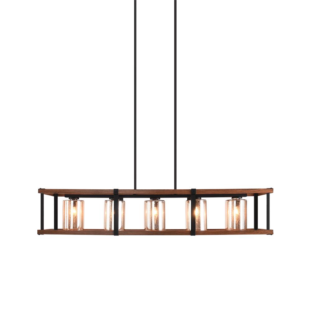 5-Light Black Rectangular Glass Chandelier