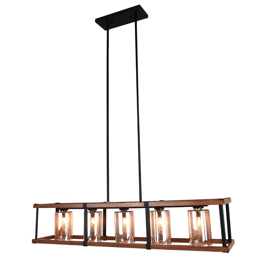 5-Light Black Rectangular Glass Chandelier