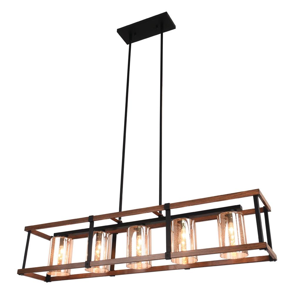 5-Light Black Rectangular Glass Chandelier