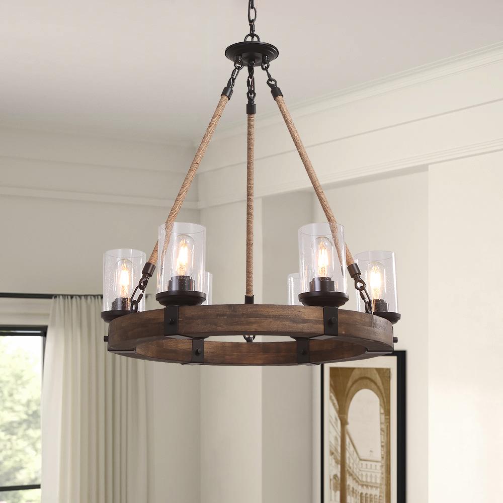 6-Light Farmhouse Wagon Wheel Chandelier