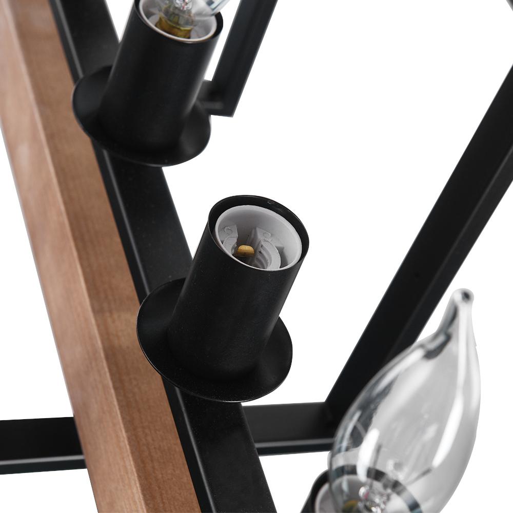 6-Light Black Wooden Rectangular Chandelier