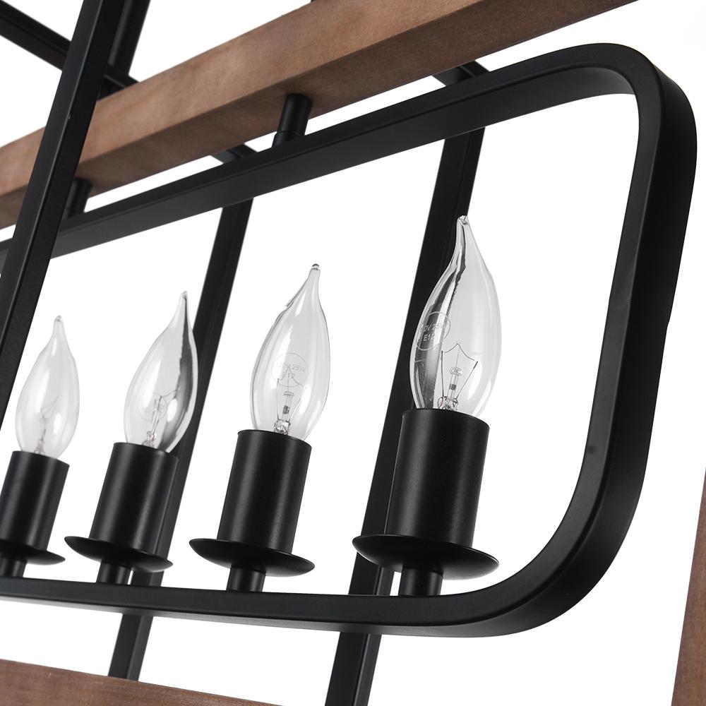 6-Light Black Wooden Rectangular Chandelier