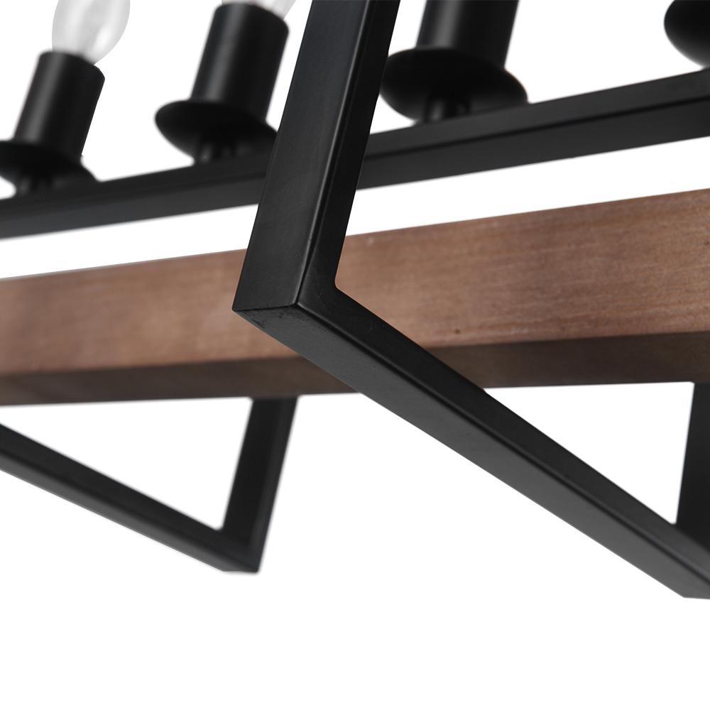 6-Light Black Wooden Rectangular Chandelier