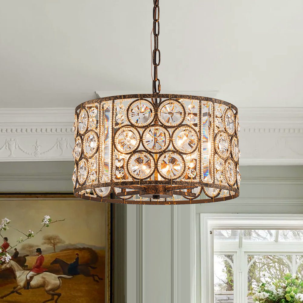 4-Light Vintage Crystal Drum Shade Chandelier