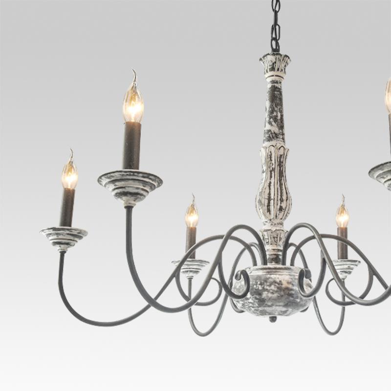 6-Light Distressed Gray Wood Chandelier