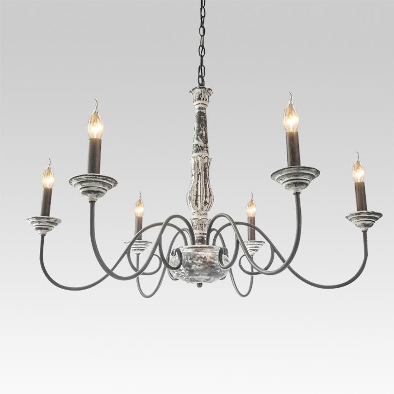 6-Light Distressed Gray Wood Chandelier