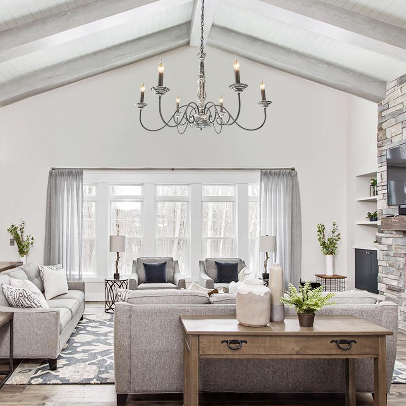 6-Light Distressed Gray Wood Chandelier