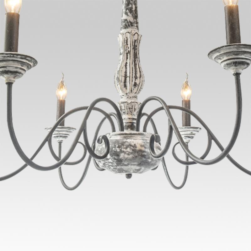 6-Light Distressed Gray Wood Chandelier