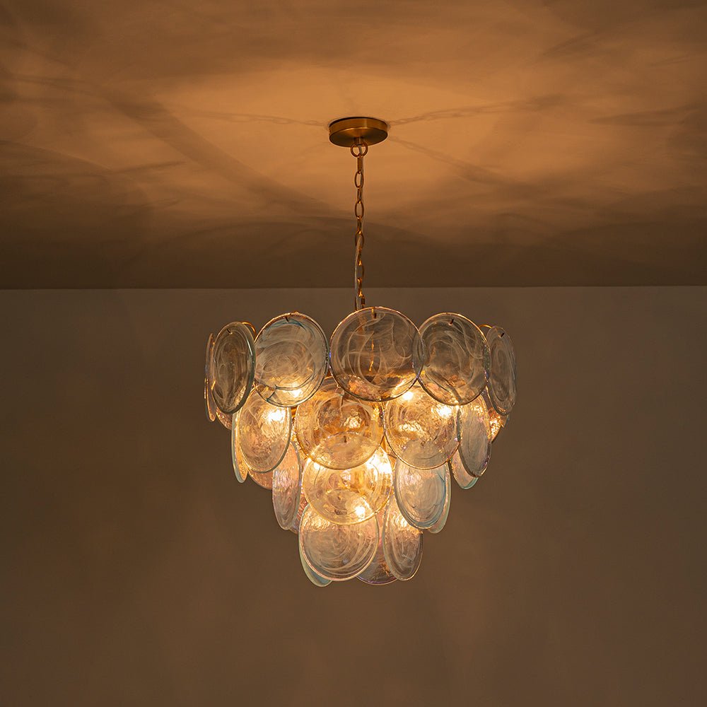 9-Light Swirled Cloud Glass Tiered Chandelier