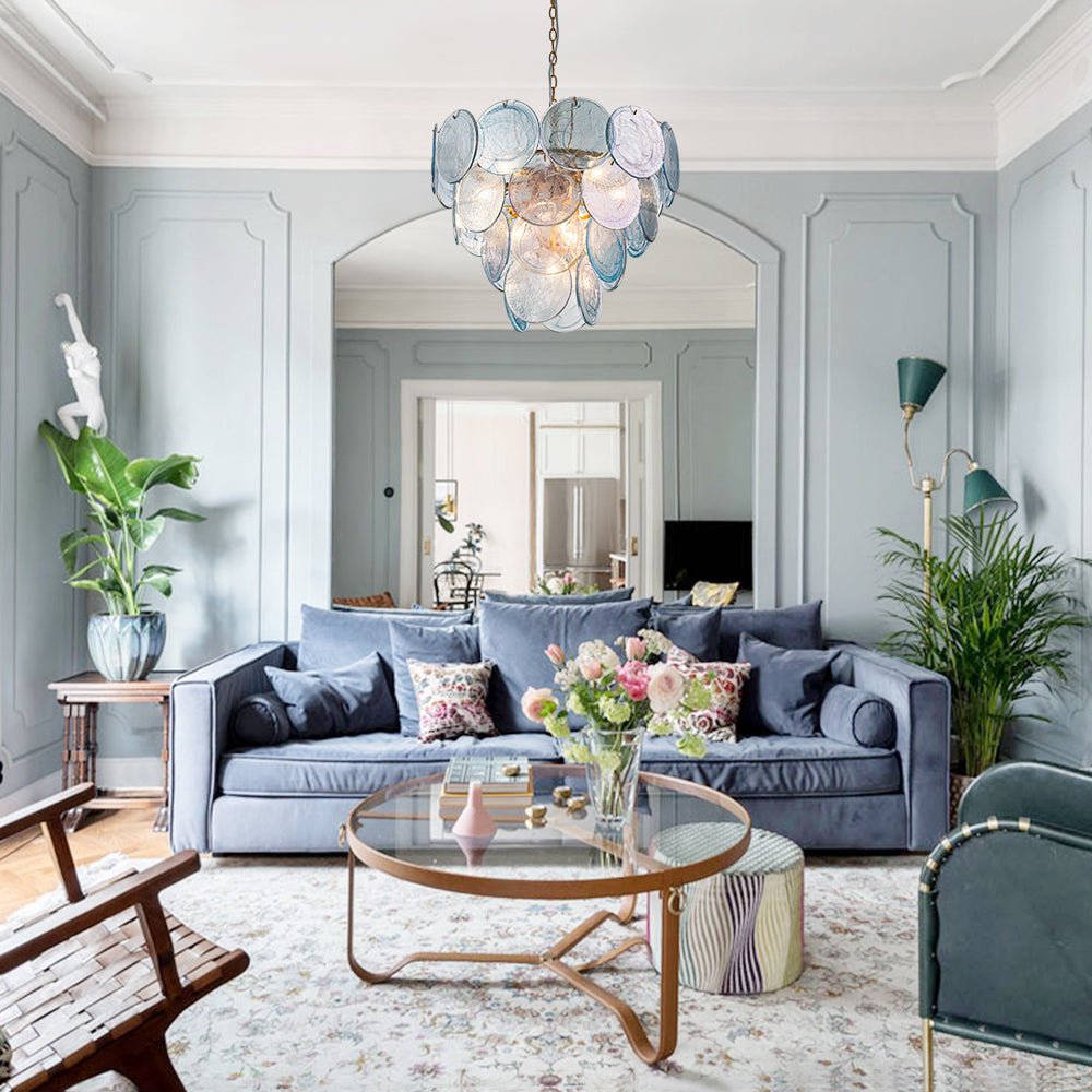 9-Light Swirled Cloud Glass Tiered Chandelier