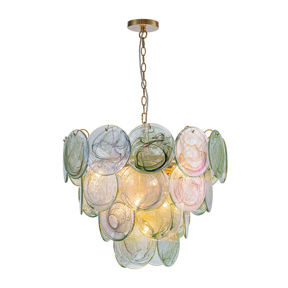 9-Light Swirled Cloud Glass Tiered Chandelier