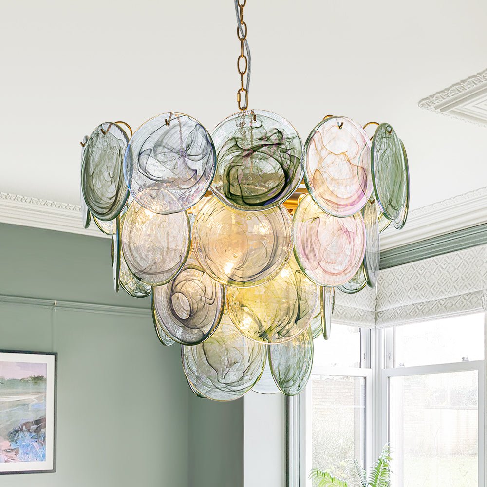 9-Light Swirled Cloud Glass Tiered Chandelier