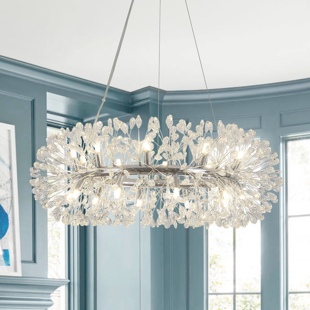 20-Light Floral Crystal Round Dandelion Chandelier