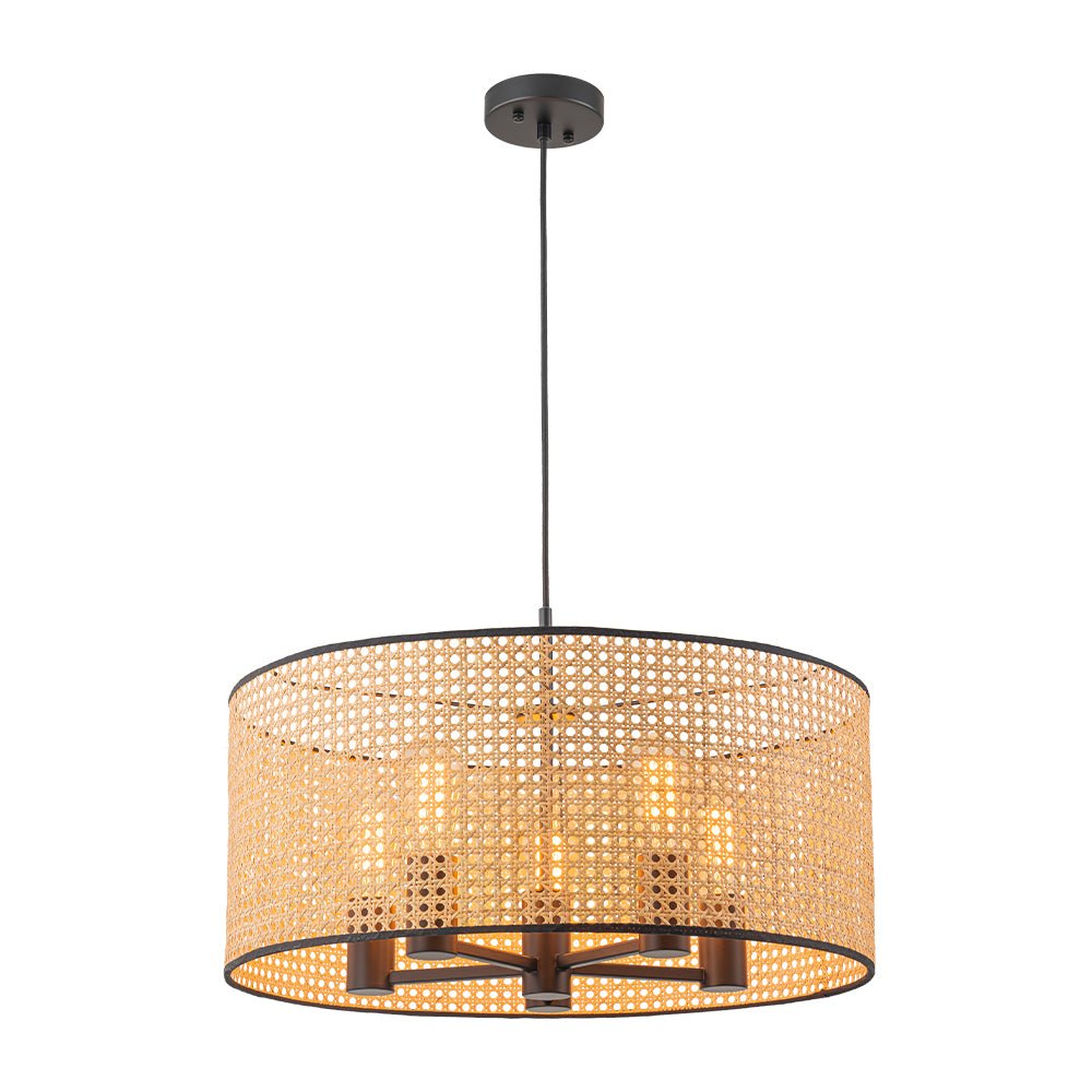 Boho Black Rattan Hollowed Drum Chandelier