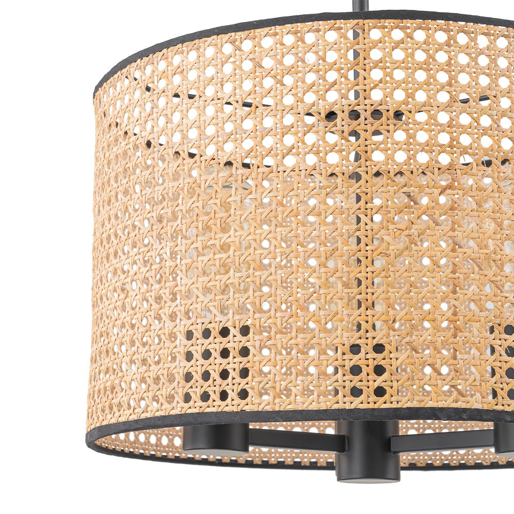 Boho Black Rattan Hollowed Drum Chandelier