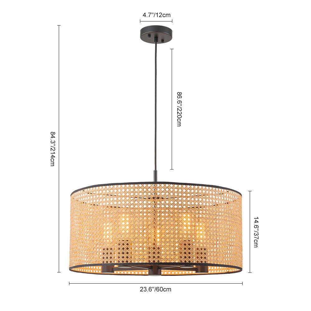 Boho Black Rattan Hollowed Drum Chandelier