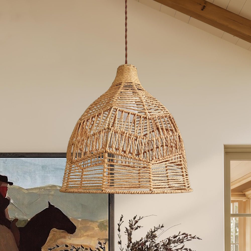 Boho Natural 1-Light Tiered Rattan Drum Chandelier