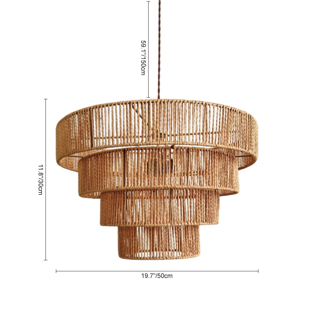 Boho Natural 1-Light Tiered Rattan Drum Chandelier