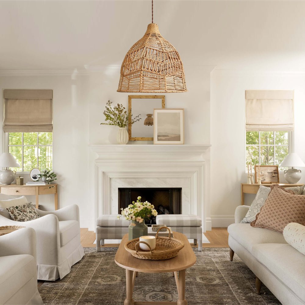 Boho Natural 1-Light Tiered Rattan Drum Chandelier