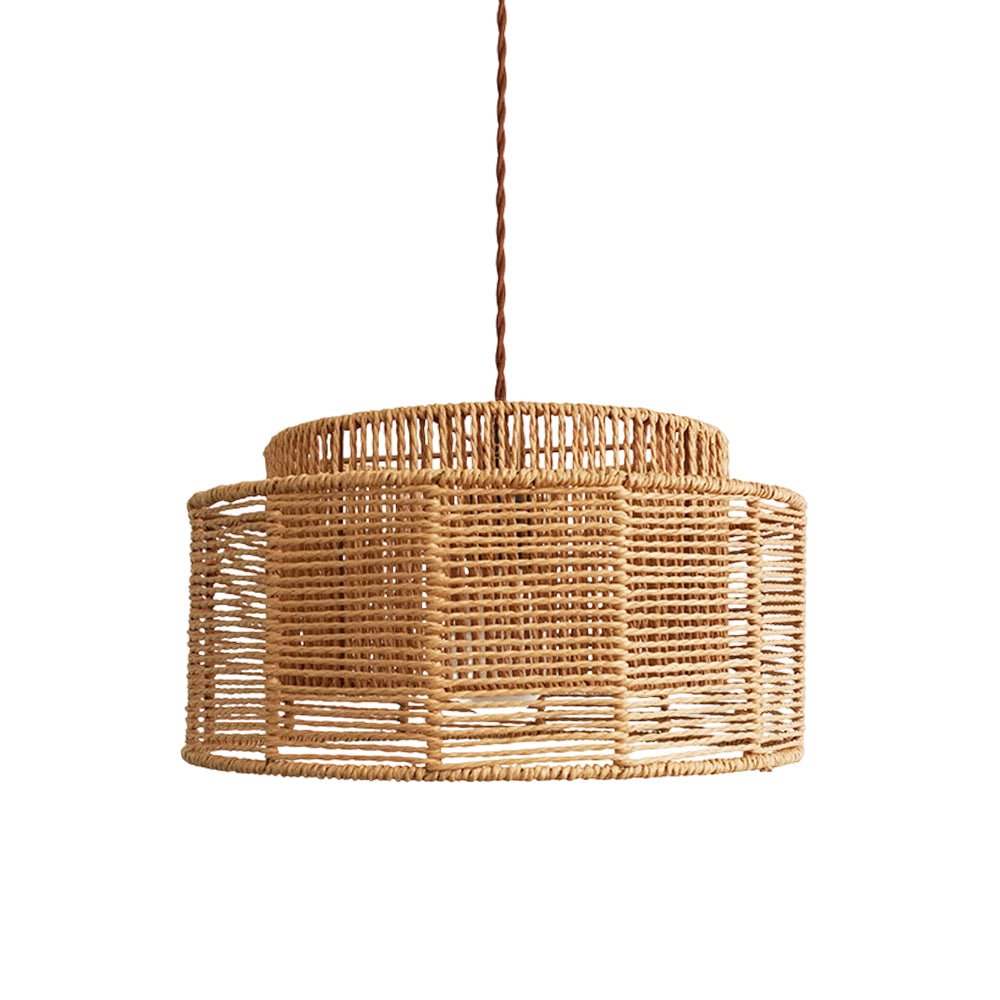 Boho Natural 1-Light Tiered Rattan Drum Chandelier