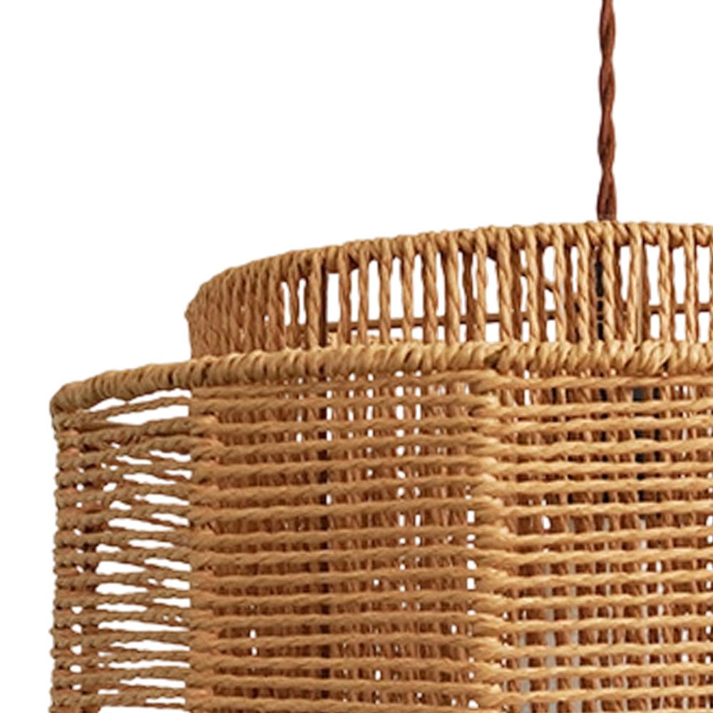Boho Natural 1-Light Tiered Rattan Drum Chandelier