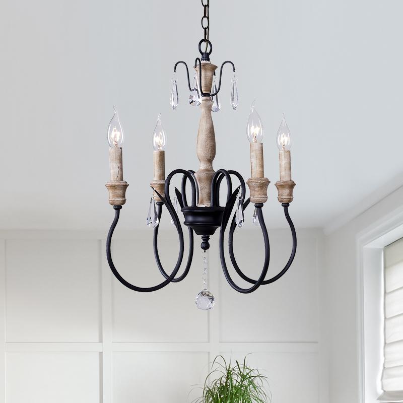 4-Light Black Crystal Candle Chandelier