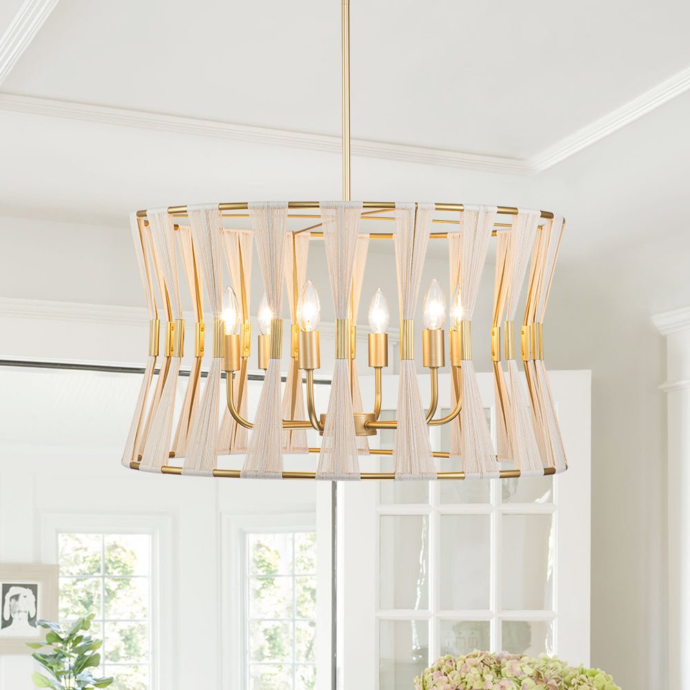 6-Light Boho Hourglass Woven Drum Chandelier