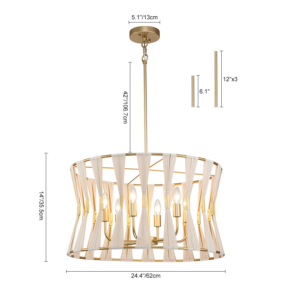 6-Light Boho Hourglass Woven Drum Chandelier
