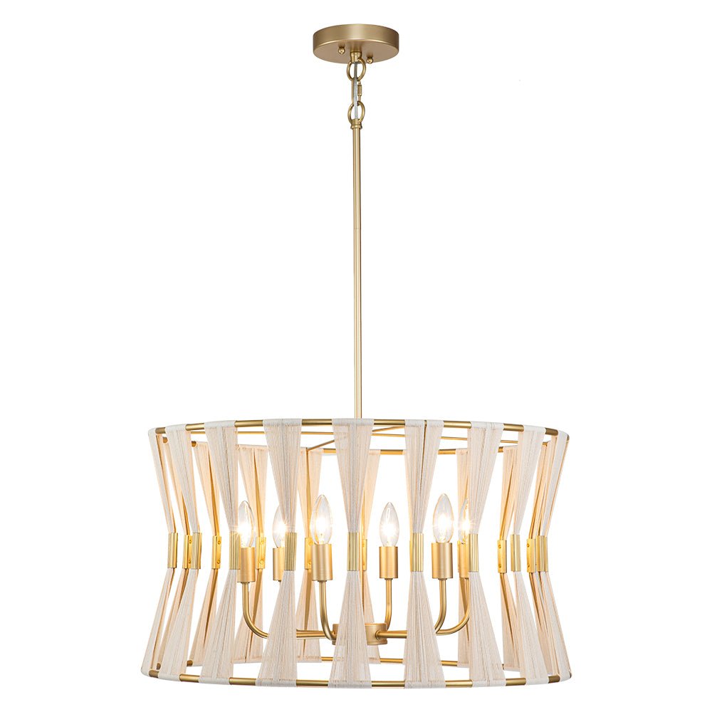 6-Light Boho Hourglass Woven Drum Chandelier